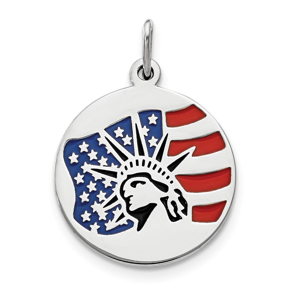 QC9351.jpg Sterling Silver Rhodium-plated Enameled Statue of Liberty w/Flag Charm - Image 1