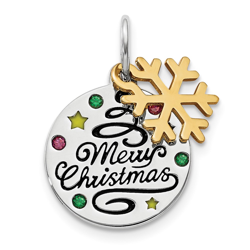 QC9355.jpg Sterling Silver Gold Tone Enamel CZ Christmas Pendant - Image 1