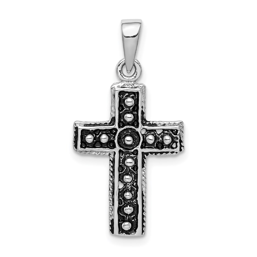 QC9366.jpg Sterling Silver Rhodium-plated & Antiqued Cross Pendant - Image 1