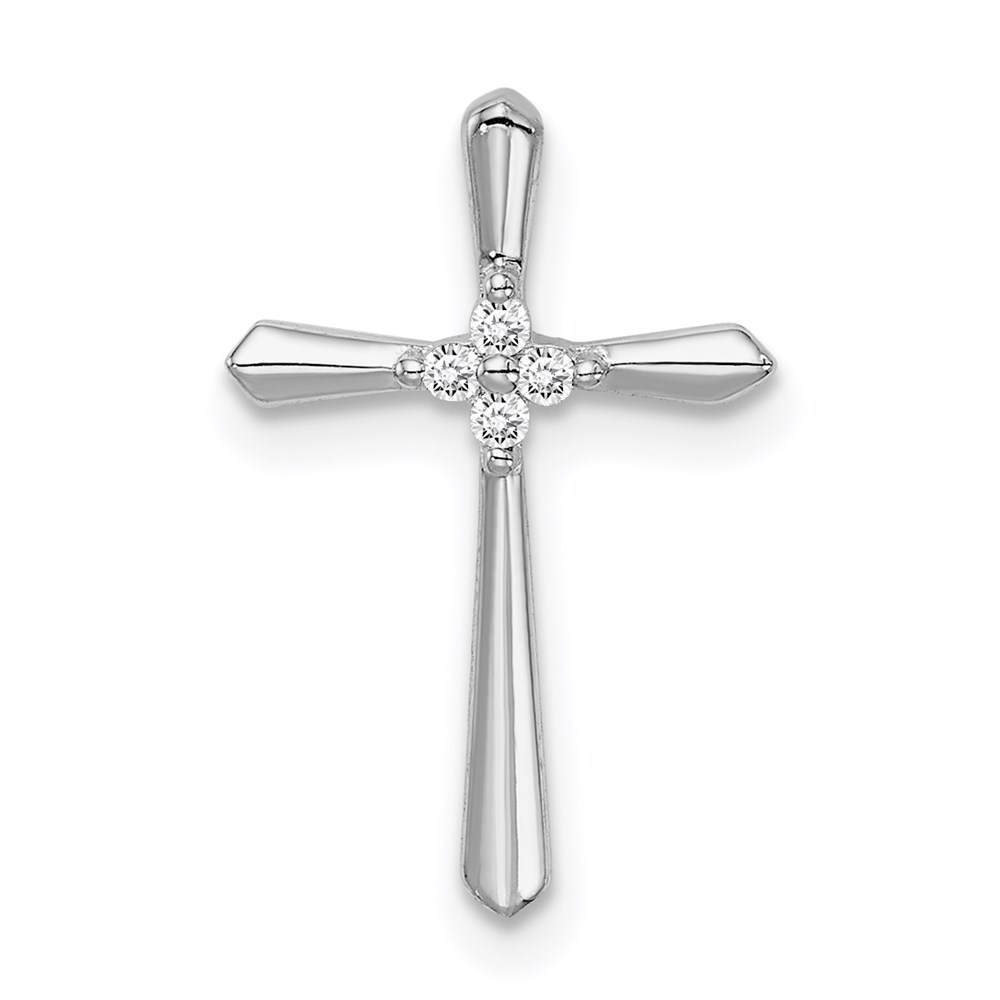 QC9390.jpg Sterling Silver Rhodium plated CZ Cross Chain Slide Pendant - Image 1