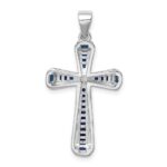 Sterling Silver Rhodium-plated CZ & Lab Cr. Blue Spinel Cross Pendant - Image 3