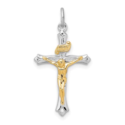 Sterling Silver Platinum-plated & Gold Tone Crucifix Pendant