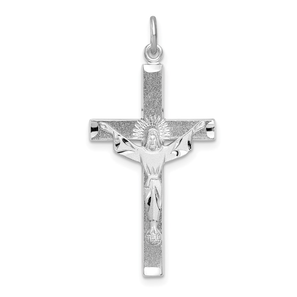 QC9411.jpg Sterling Silver Platinum-plated Textured Risen Christ Cross Pendant - Image 1