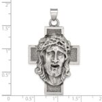 Sterling Silver Hollow Satin Antiqued Jesus Cross Medal - Image 4