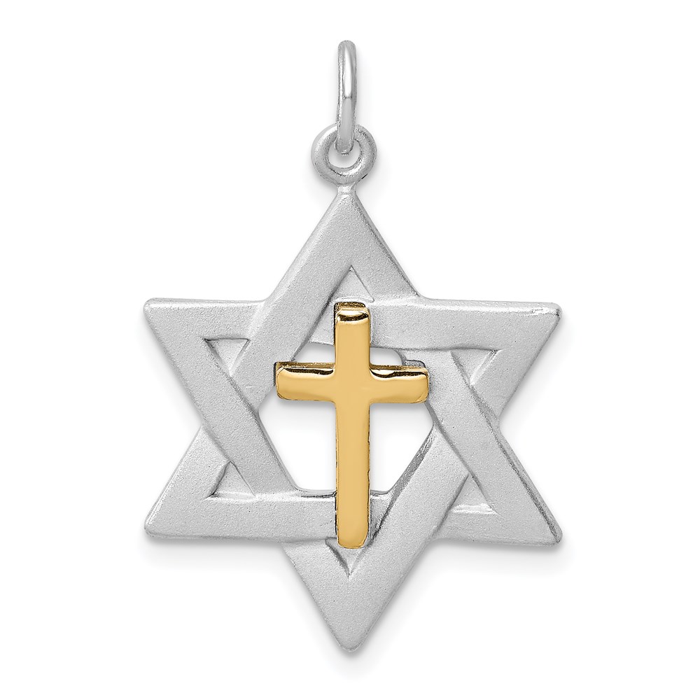 QC9452.jpg Sterling Silver Platinum-plated Gold Tone Cross Star of David Charm Pendant - Image 1
