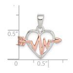 Sterling Silver Rhodium-plated & Rose Tone Heart and Arrow Pendant - Image 4