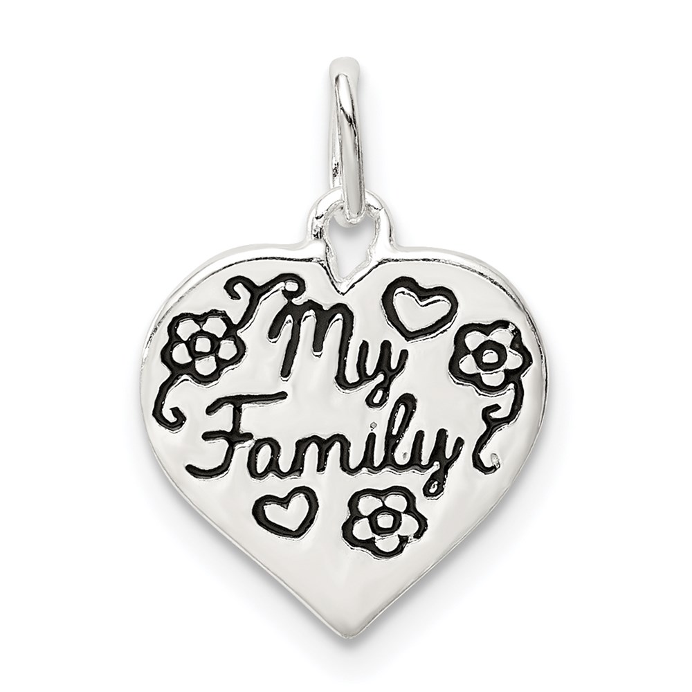 QC9504.jpg Sterling Silver Enamel MY FAMILY Heart Charm - Image 1