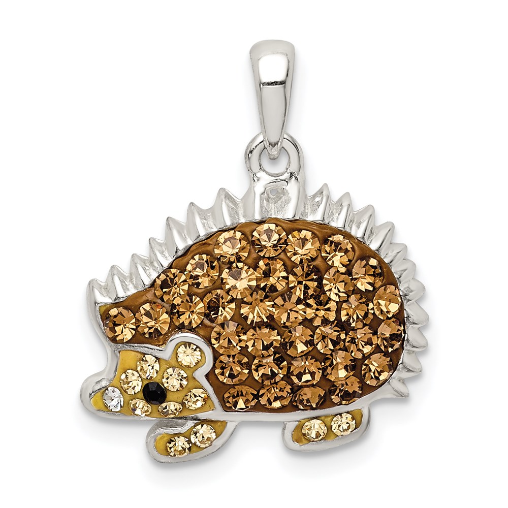 QC9520.jpg Sterling Silver Rhod-pltd Brown Preciosa Crystal Hedgehog Pendant - Image 1