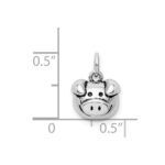 Sterling Silver Rhodium-plated Antiqued Pig Head Pendant - Image 4