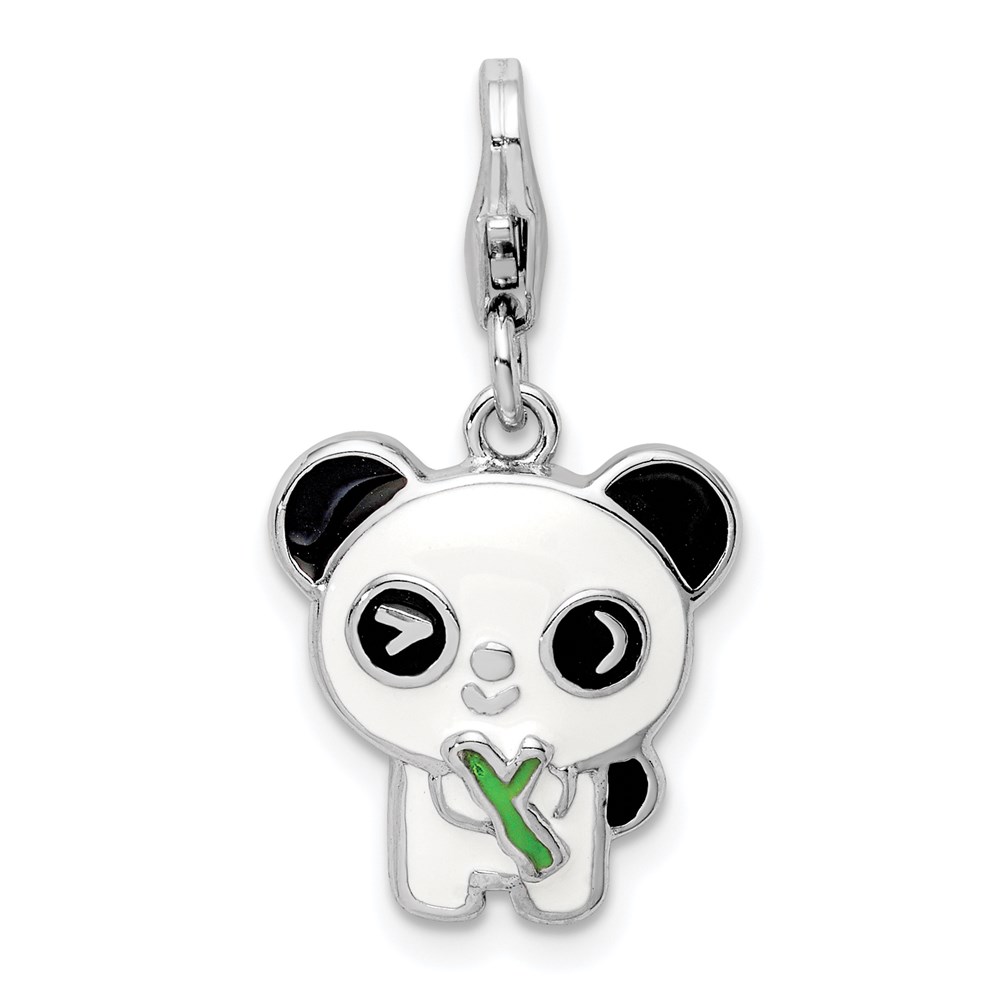 QC9524.jpg Sterling Silver Rhodium-plated Enameled Panda w/Lobster Clasp Charm - Image 1