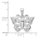 Sterling Silver Rhodium Plated Diamond-cut Butterfly Pendant - Image 4