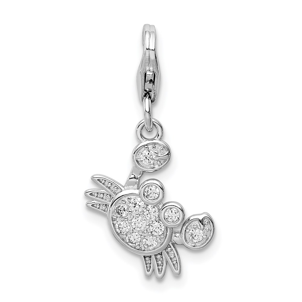 QC9602.jpg Sterling Silver Rhodium-plated CZ Crab with Lobster Clasp Charm - Image 1