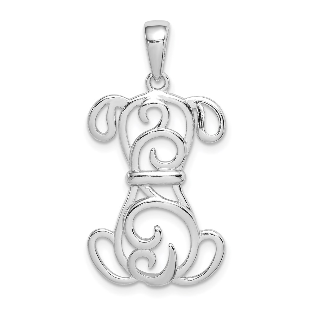 QC9613.jpg Sterling Silver Rhodium Plated Dog Pendant - Image 1