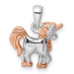 Sterling Silver Rhodium-plated Rose Gold-plated 3D Unicorn Pendant - Image 3