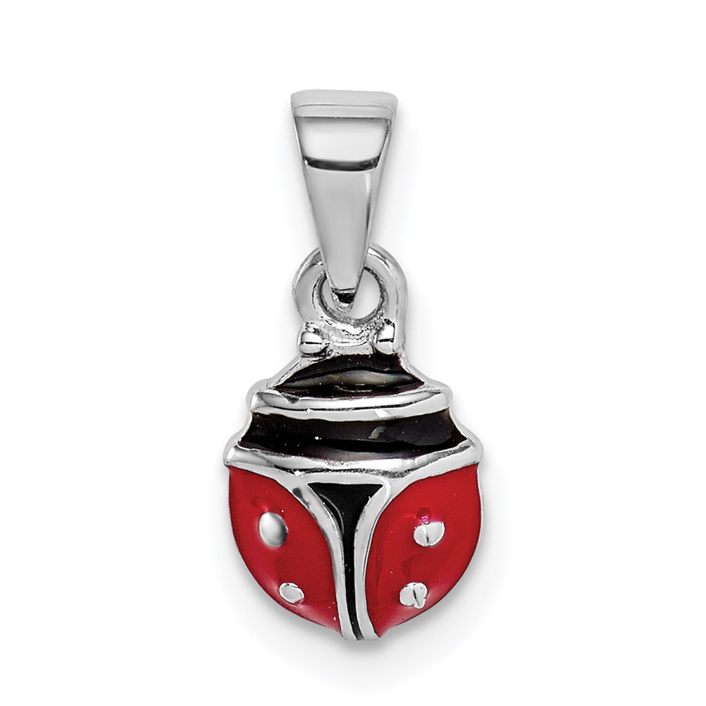 QC9655.jpg Sterling Silver RH-plated Red & Black Enamel Ladybug Children's Pendant - Image 1