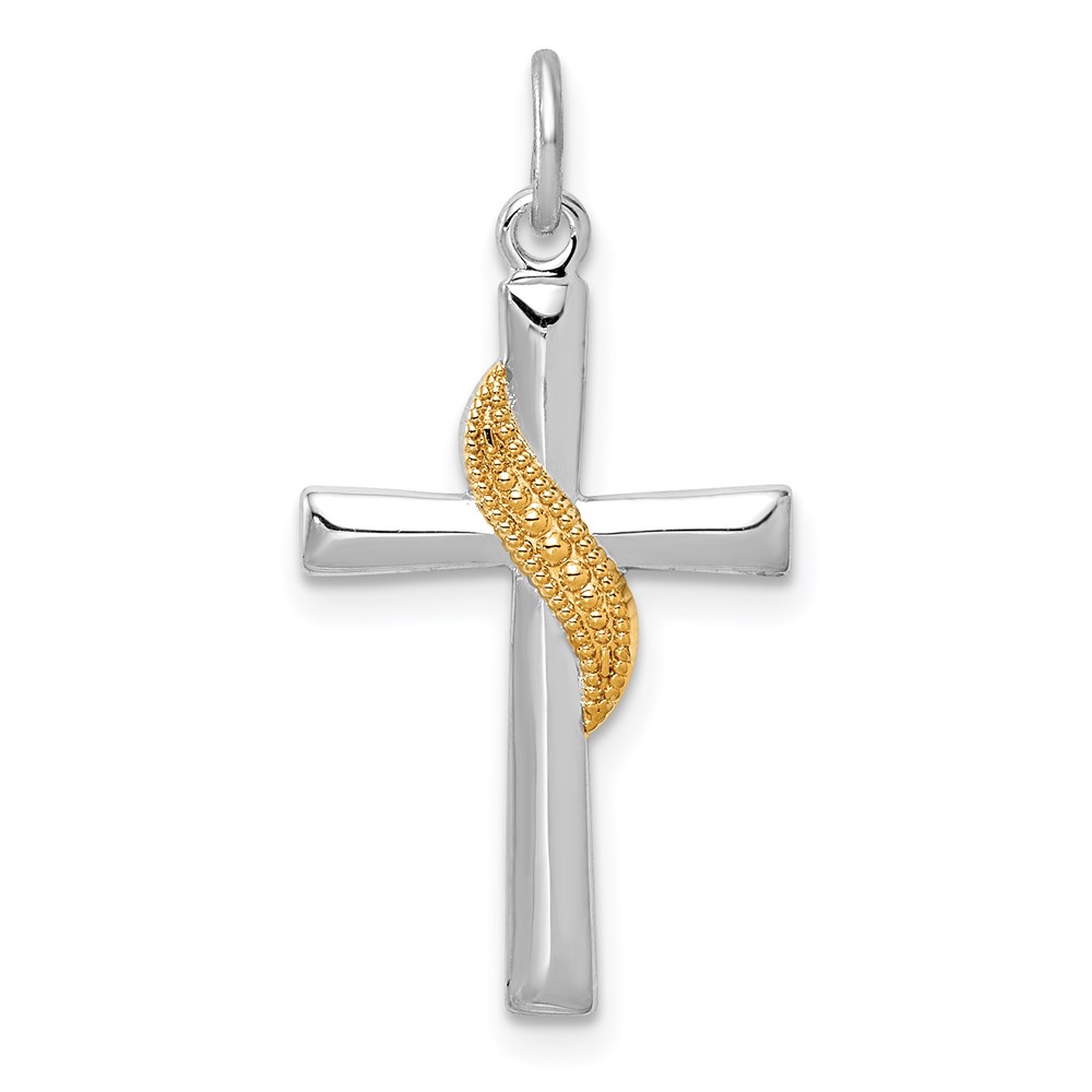 QC9697.jpg Sterling Silver Platinum-plated & Gold Tone Cross Pendant - Image 1
