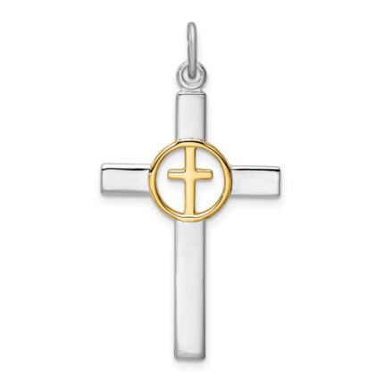 Sterling Silver Platinum-plated & Gold Tone Cross Pendant
