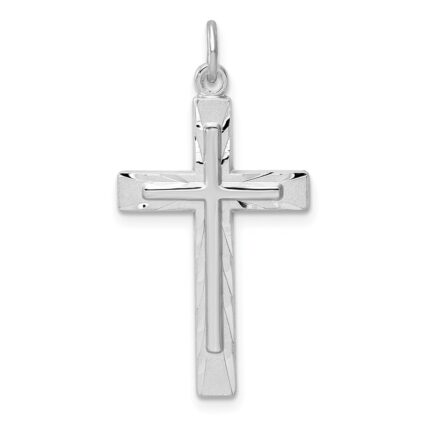 Sterling Silver Platinum-plated Diamond-Cut Cross Pendant