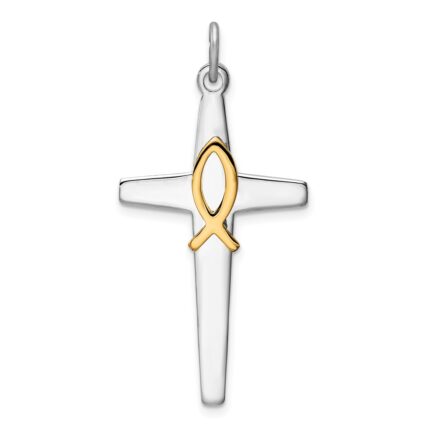 Sterling Silver Platinum-plated & Gold Tone Cross Pendant