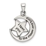 Sterling Silver LOVE YOU TO THE MOON Antiqued Star and Moon Pendant