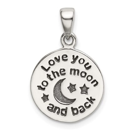 Sterling Silver LOVE YOU TO THE MOON Antiqued Star and Moon Pendant