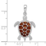 De-Ani Sterling Silver Rhodium-plated Polished Enameled Brown Sea Turtle Pendant - Image 4