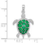 De-Ani Sterling Silver Rhodium-Plated Polished Enameled Green Sea Turtle Pendant - Image 4