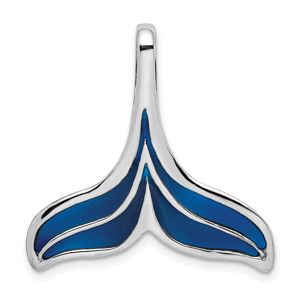 QC9782.jpg De-Ani Sterling Silver Rhodium-Plated Polished Enameled Blue Whale Tail Slide - Image 1