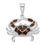 De-Ani Sterling Silver Rhodium-Plated Polished Enameled Brown Crab Pendant - Image 3