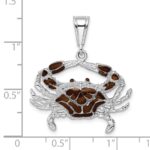 De-Ani Sterling Silver Rhodium-Plated Polished Enameled Brown Crab Pendant - Image 4