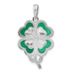 De-Ani Sterling Silver Rhodium-Plated Polished Enameled 4-Leaf Clover Pendant - Image 3
