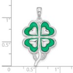 De-Ani Sterling Silver Rhodium-Plated Polished Enameled 4-Leaf Clover Pendant - Image 4