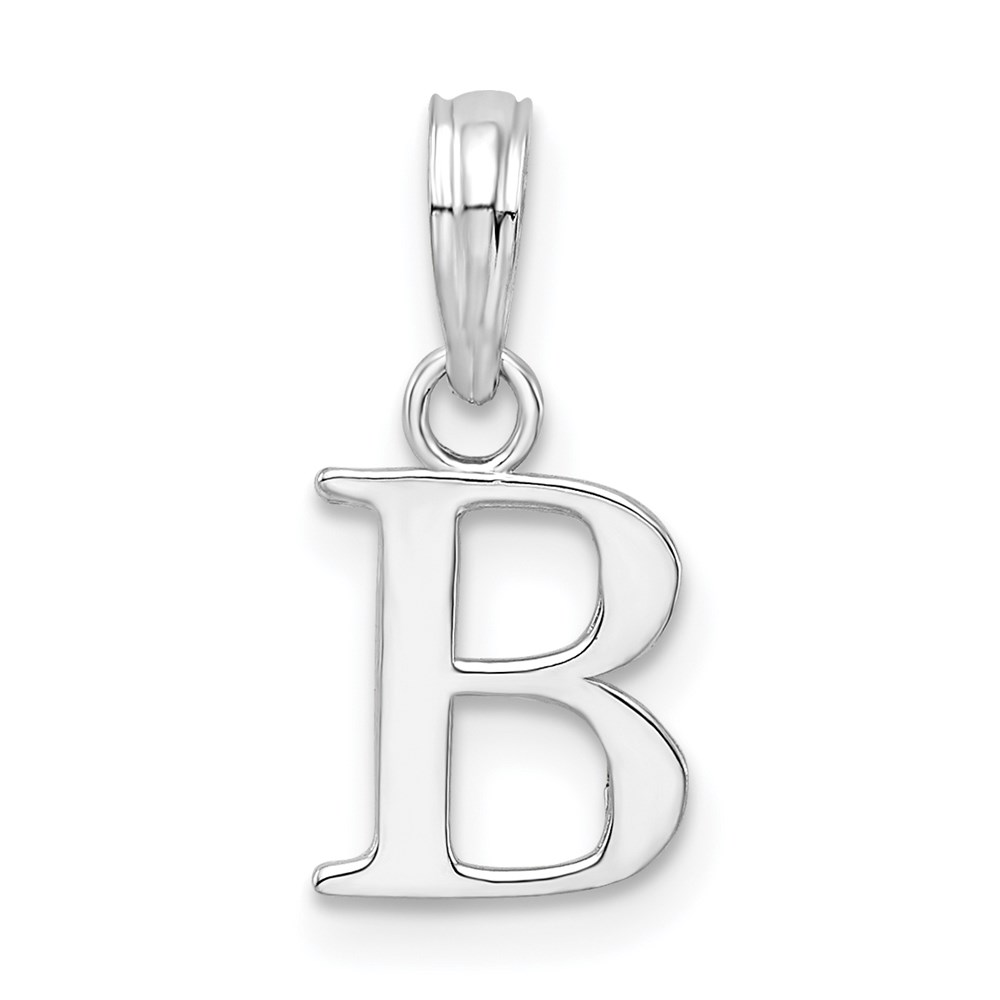 QC9792B.jpg Sterling Silver Rhodium-plated Polished Block Initial -B- Pendant - Image 1