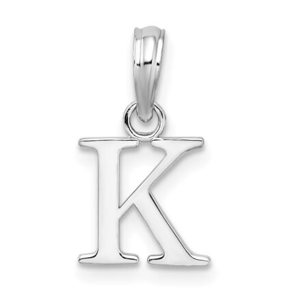 Sterling Silver Rhodium-plated Polished Block Initial -K- Pendant