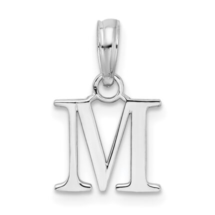 Sterling Silver Rhodium-plated Polished Block Initial -M- Pendant