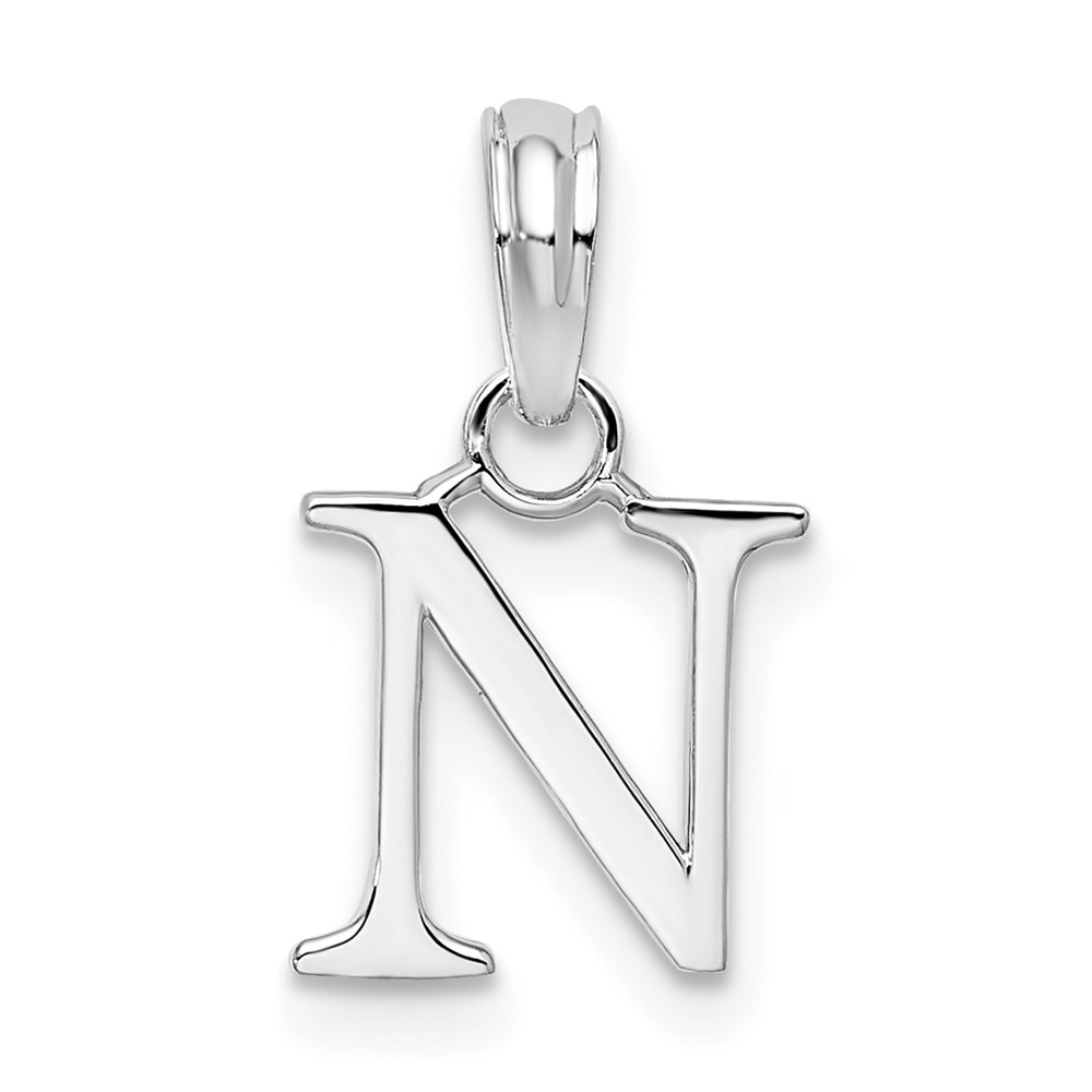 QC9792N.jpg Sterling Silver Rhodium-plated Polished Block Initial -N- Pendant - Image 1