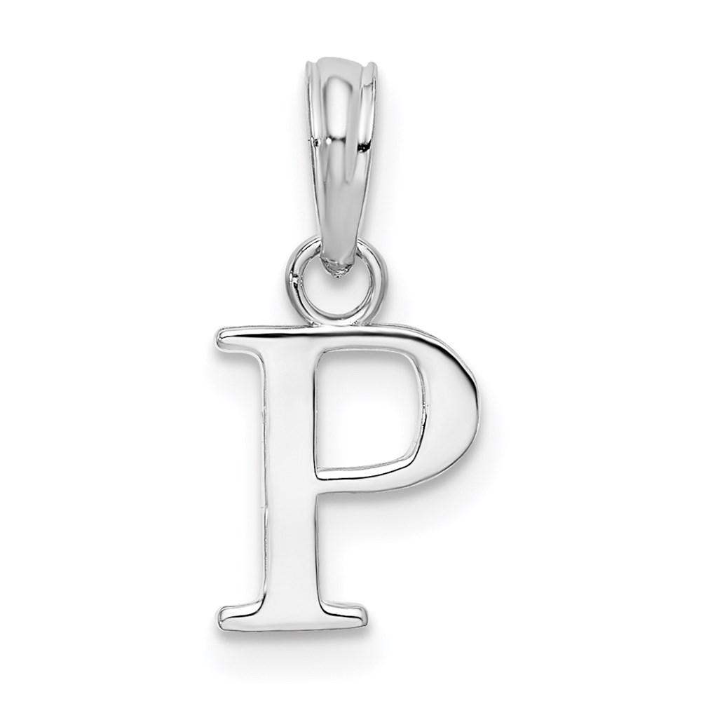 QC9792P.jpg Sterling Silver Rhodium-plated Polished Block Initial -P- Pendant - Image 1