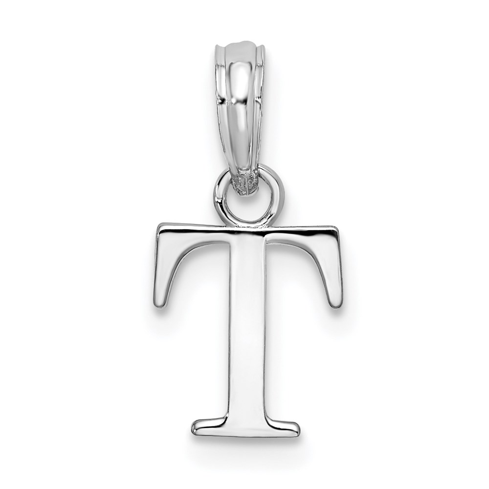 QC9792T.jpg Sterling Silver Rhodium-plated Polished Block Initial -T- Pendant - Image 1