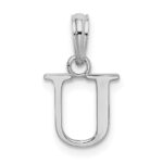 Sterling Silver Rhodium-plated Polished Block Initial -U- Pendant - Image 3