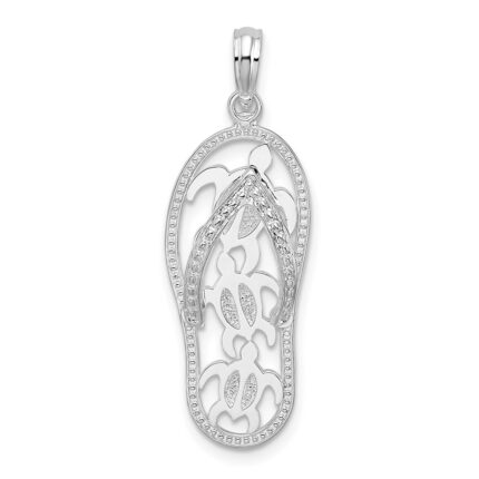 De-Ani Sterling Silver Rhodium-Plated 3D Cut-Out Turtles Flip-flop Pendant