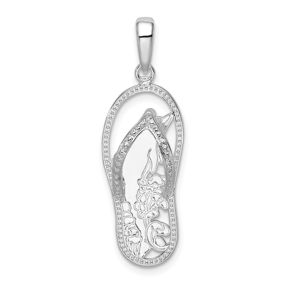 QC9803.jpg De-Ani Sterling Silver Rhodium-Plated 3D Cut-Out Dolphin Flip-flop Pendant - Image 1
