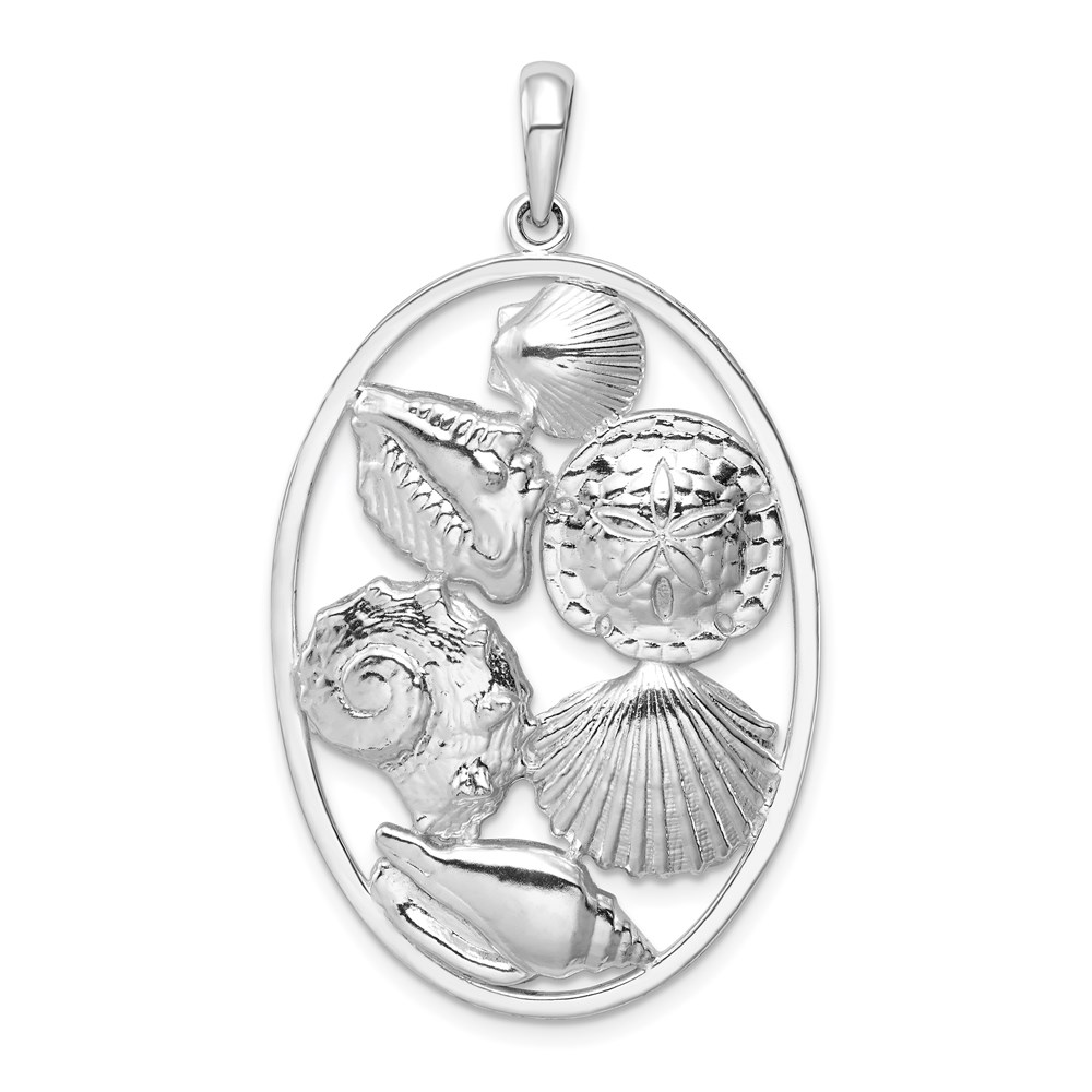QC9818.jpg De-Ani Sterling Silver Rhodium-plated Polished Shells Oval Pendant - Image 1