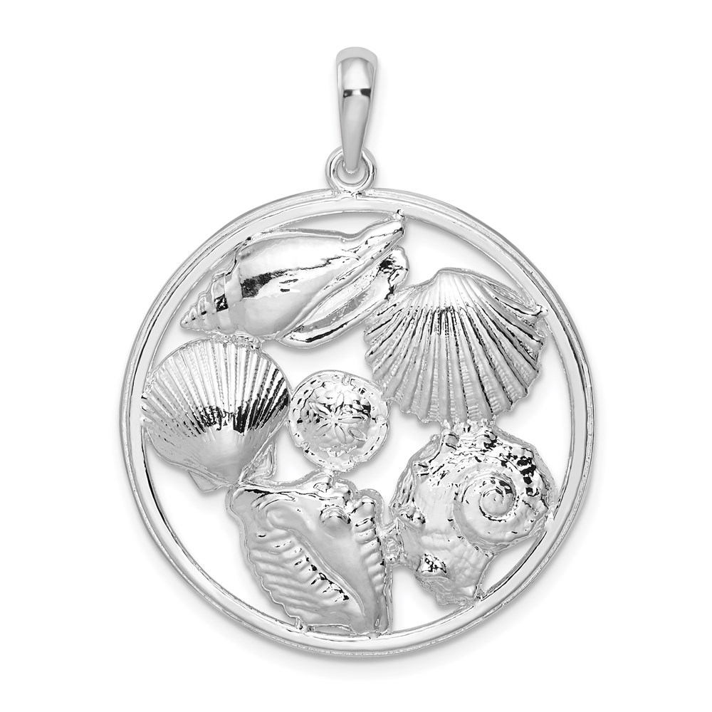 QC9819.jpg De-Ani Sterling Silver Rhodium-plated Polished Shells Large Round Pendant - Image 1