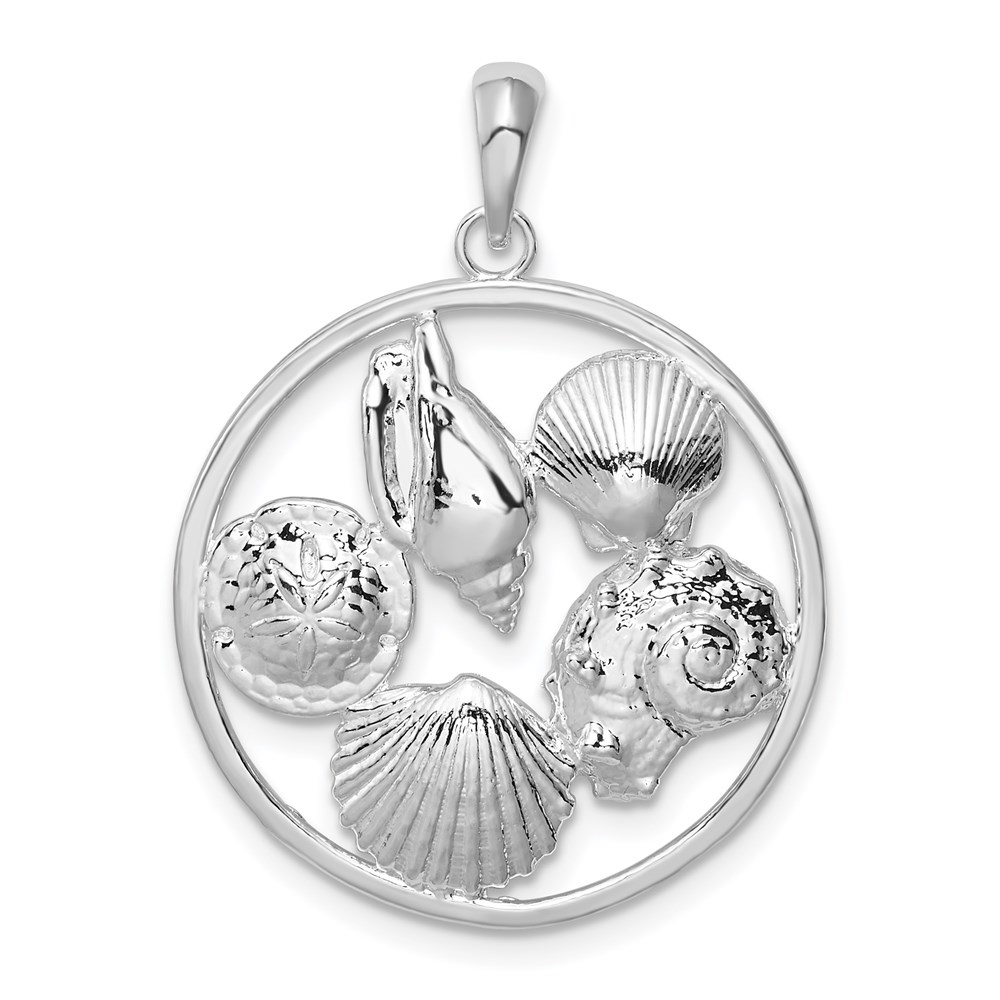 QC9820.jpg De-Ani Sterling Silver Rhodium-plated Polished Shells Round Pendant - Image 1