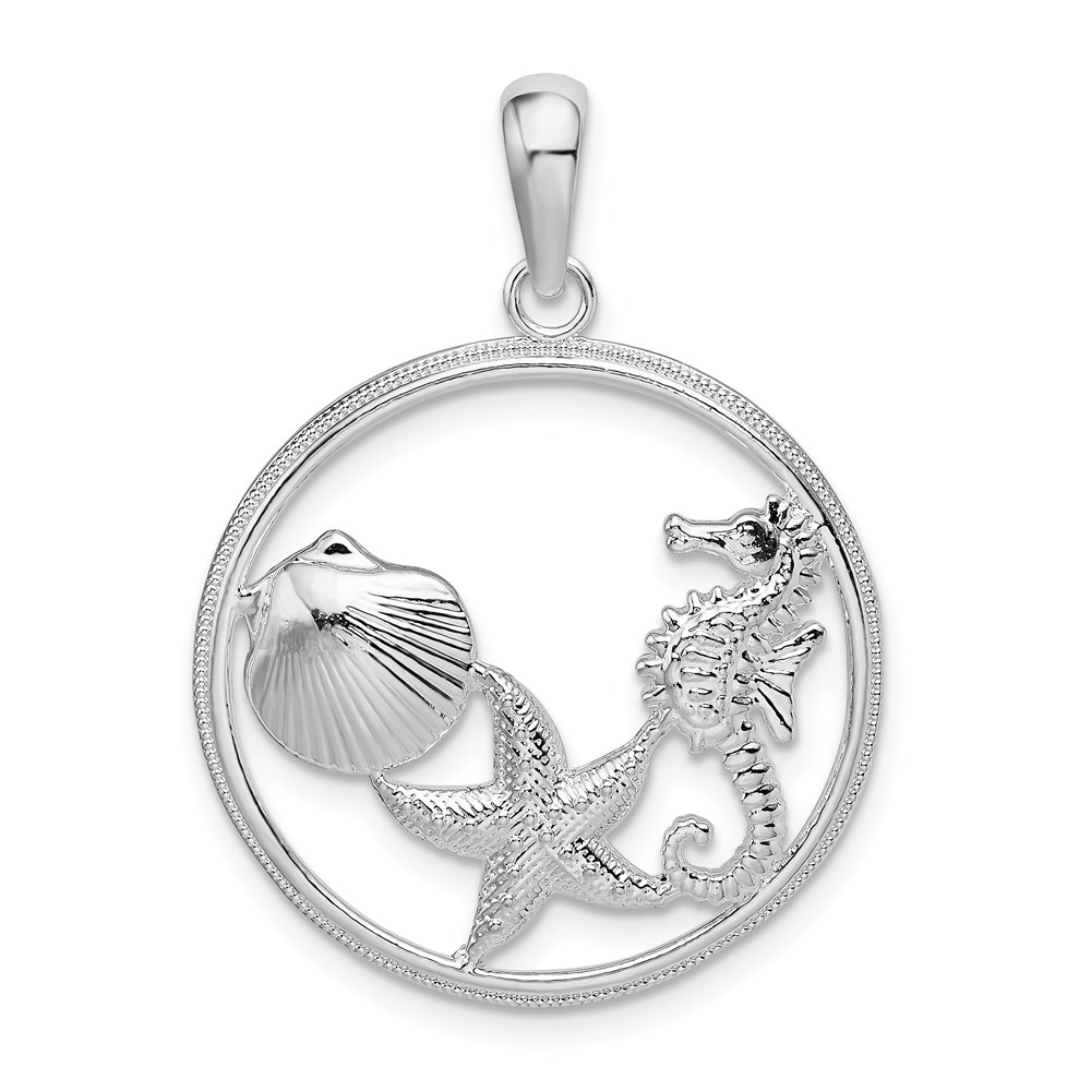 QC9821.jpg De-Ani Sterling Silver Rhodium-plated Polished Sea Life Round Pendant - Image 1