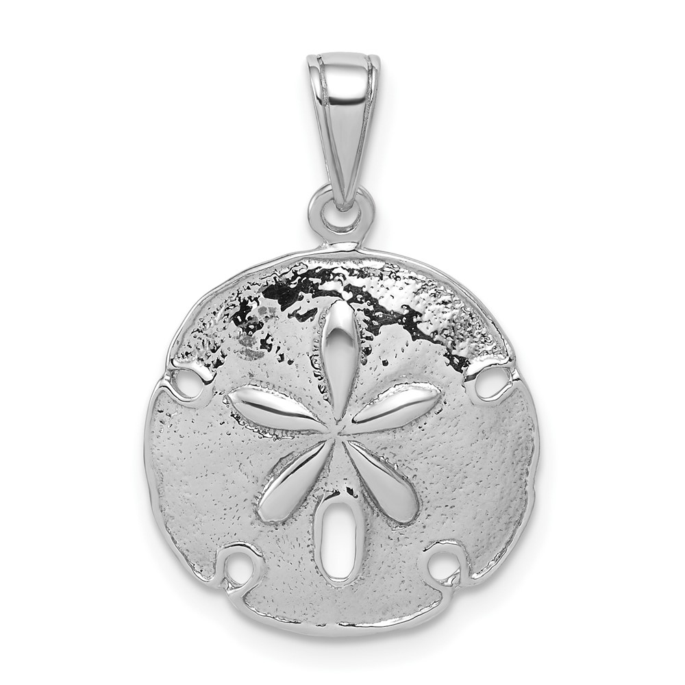 QC9824.jpg De-Ani Sterling Silver Rhodium-Plated Polished Beveled Sand Dollar Pendant - Image 1