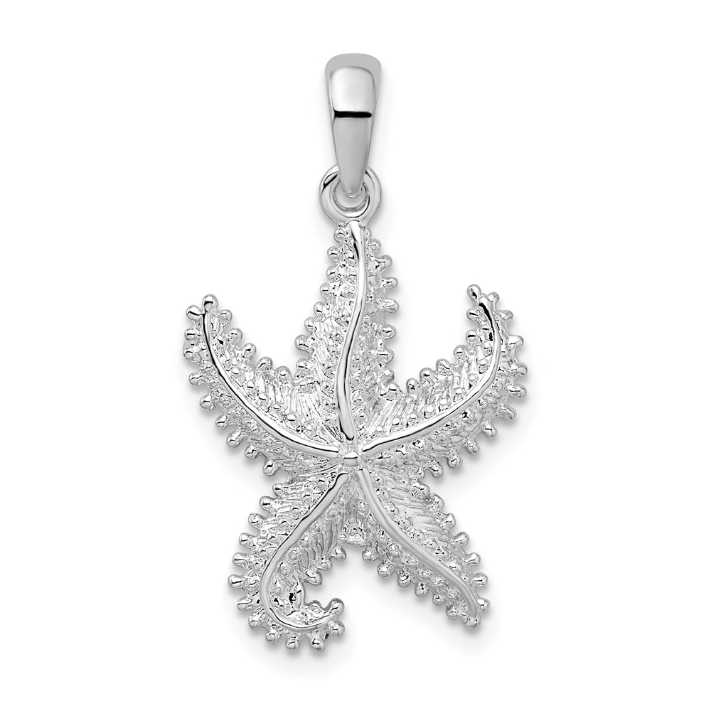 QC9837.jpg De-Ani Sterling Silver Rhodium-Plated Polished Beaded Starfish Pendant - Image 1