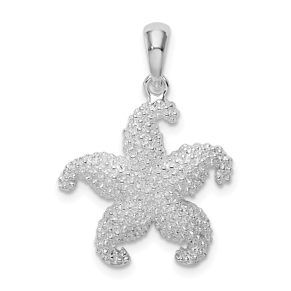 QC9839.jpg De-Ani Sterling Silver Rhodium-Plated Polished Starfish Pendant - Image 1