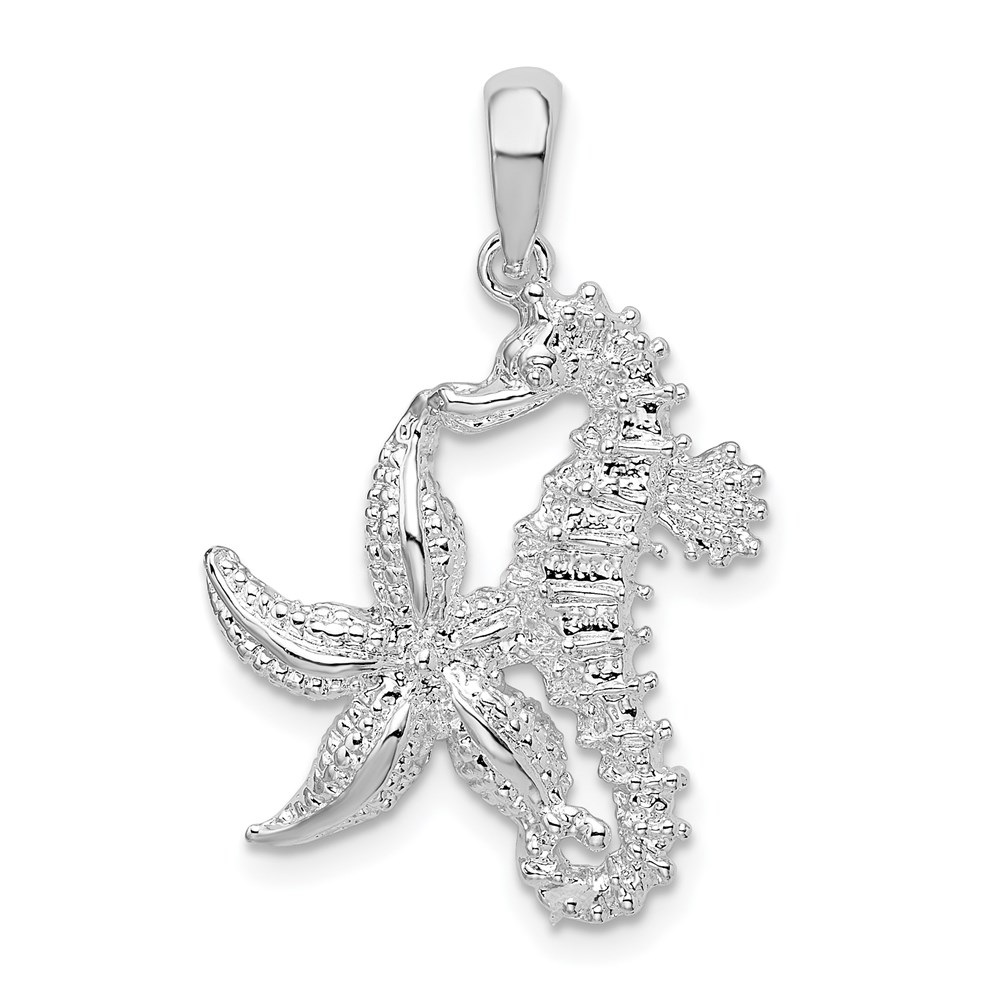 QC9841.jpg De-Ani Sterling Silver Rhodium-Plated Polished Starfish and Seahorse Pendant - Image 1