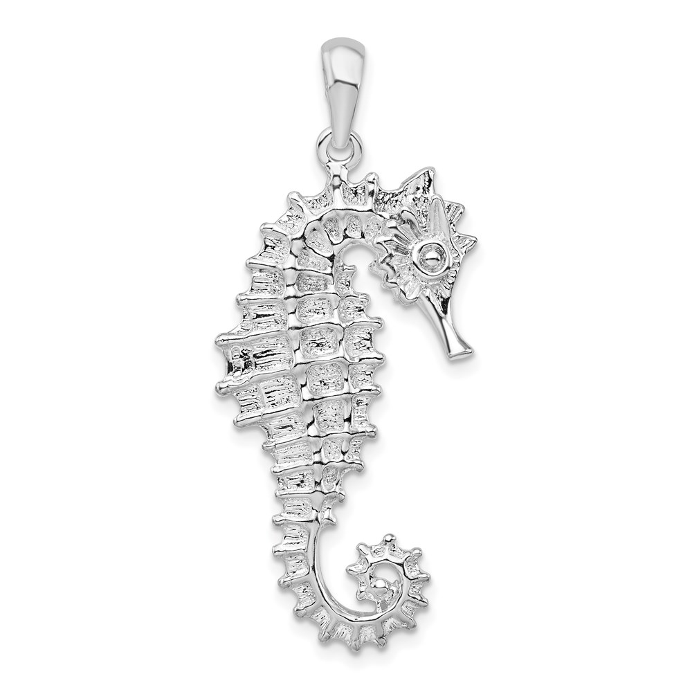 QC9843.jpg De-Ani Sterling Silver Rhodium-Plated Polished Textured 3D Seahorse Pendant - Image 1